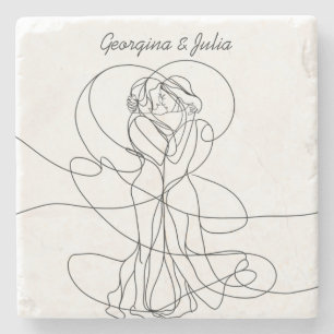 Dessous-de-verre En Pierre Abstrait Line Art of Lesbian Couple With Names