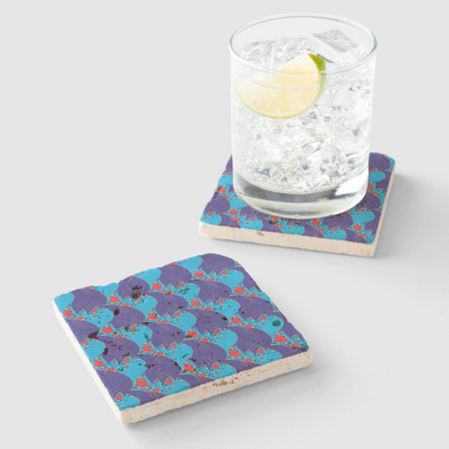 Dessous-de-verre En Pierre Abstrait moderne BLUE et rouge Rainbow gouttes mot (Côté)