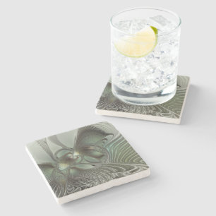 Dessous-de-verre En Pierre Abstrait Olive Sage Green Grey Fractal Art Imagina