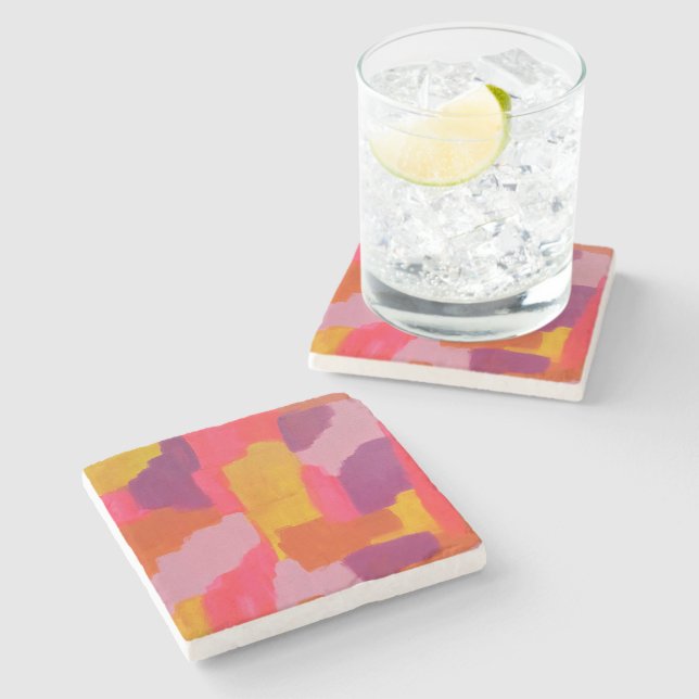 Dessous-de-verre En Pierre Abstrait rose et jaune gras (Côté)