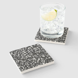 Dessous-de-verre En Pierre Abstrait Terrazzo Mosaic Motif noir et blanc
