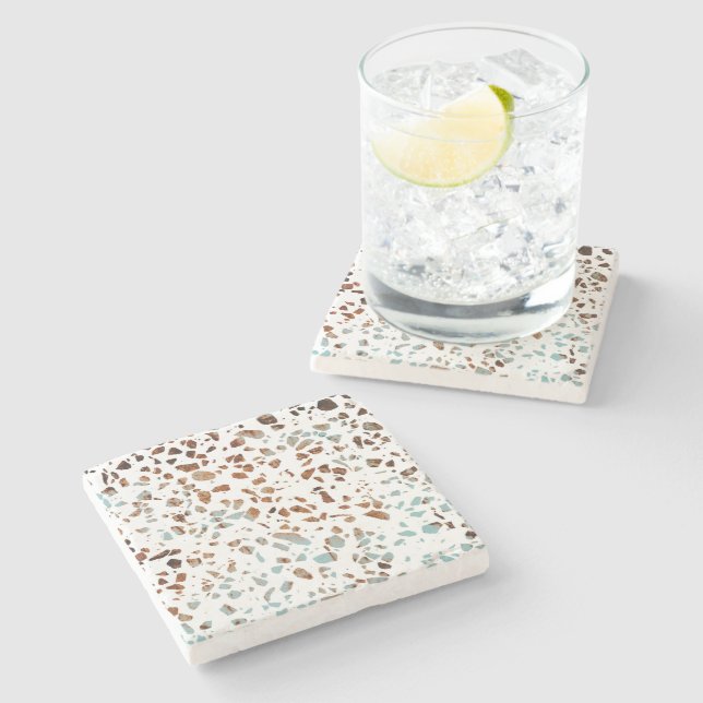 Dessous-de-verre En Pierre Abstrait Terrazzo Mosaic rouille Brown & Motif ble (Côté)