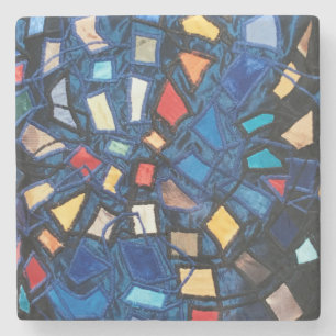 Dessous-de-verre En Pierre Abstrait Vivant Aspect Vitrail Bleu Coloré