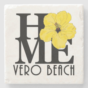 Dessous-de-verre En Pierre ACCUEIL Plage Vero Hibiscus jaune