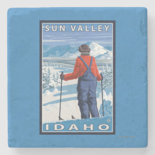 Dessous-de-verre En Pierre Admirer de skieur - Sun Valley, Idaho