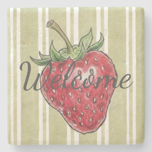 Dessous-de-verre En Pierre Adorable fraise poussiéreuse Bandes vertes tendanc