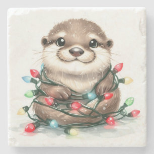 Dessous-de-verre En Pierre adorable Otter de Noël