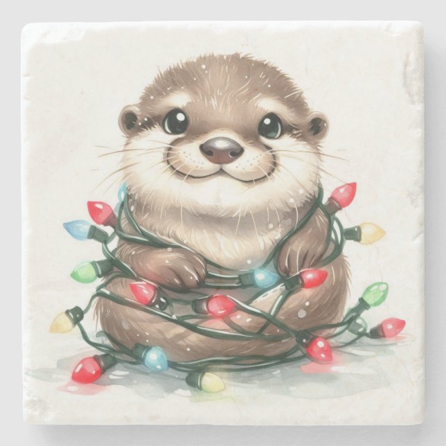 Dessous-de-verre En Pierre adorable Otter de Noël (Devant)