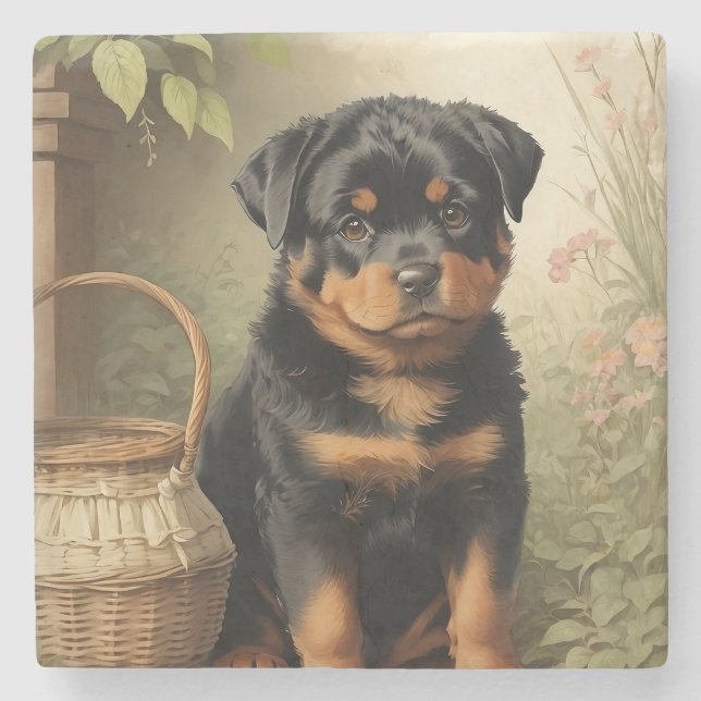 Dessous-de-verre En Pierre Adorable Rottweiler (Devant)