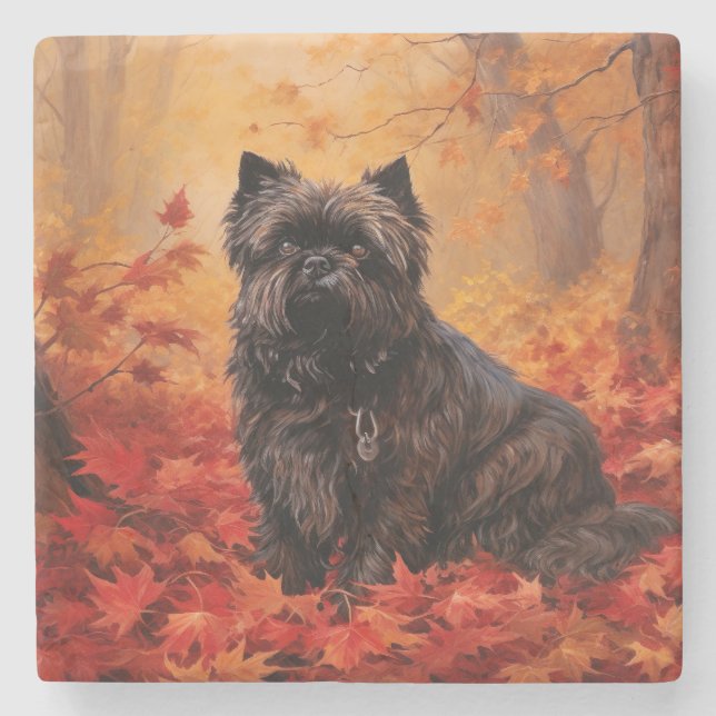 Dessous-de-verre En Pierre Affenpinscher en automne Feuilles automne Inspiré (Devant)
