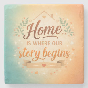 Dessous-de-verre En Pierre Affiche brillante « Home Is Where Our Story Begins