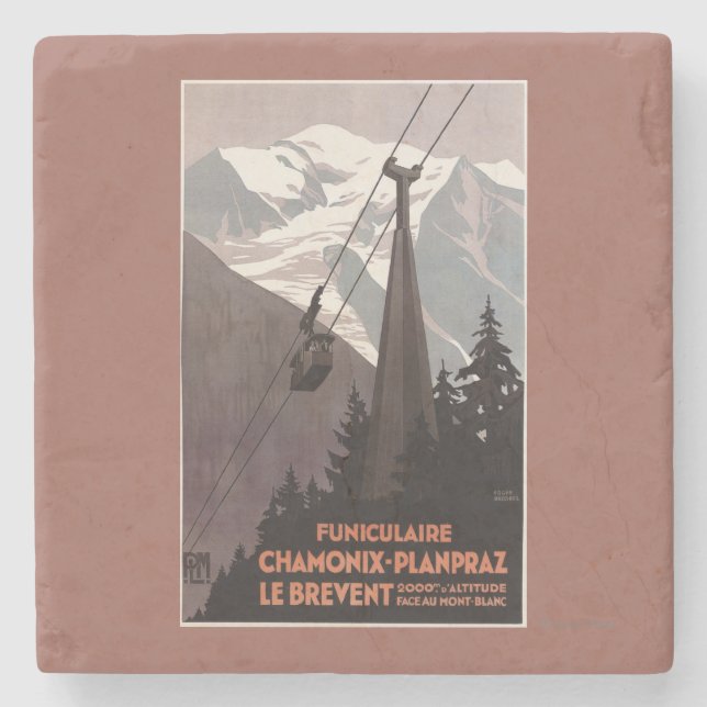 Dessous-de-verre En Pierre Affiche de funiculaire de Funiculaire Le Brevent (Devant)