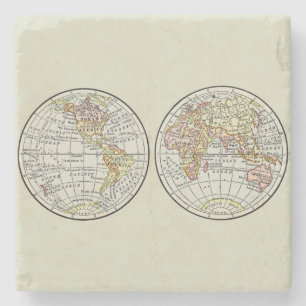 Dessous-de-verre En Pierre Affiche de globe terrestre de carte du monde vinta