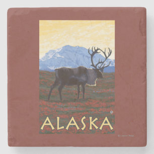 Dessous-de-verre En Pierre Affiche de Vintage voyage d'AlaskaCaribou