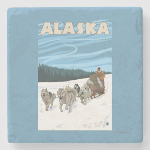 Dessous-de-verre En Pierre Affiche de Vintage voyage d'AlaskaDogsledding
