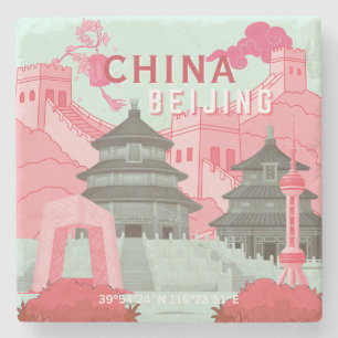 Dessous-de-verre En Pierre Affiche de voyage à Pékin Chine Art vert menthe,