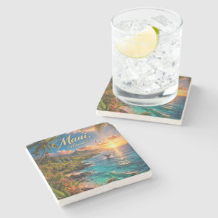 Dessous-de-verre En Pierre Affiche de voyage de la côte tropicale de Maui Haw