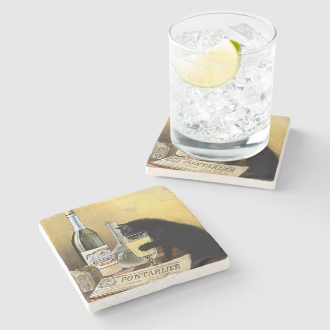 Dessous-de-verre En Pierre Affiche française rétro "absinthe bourgeois" (Côté)