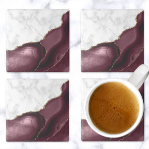 Dessous-de-verre En Pierre Agate de Bourgogne or Glitter Marbre Faux Blanc