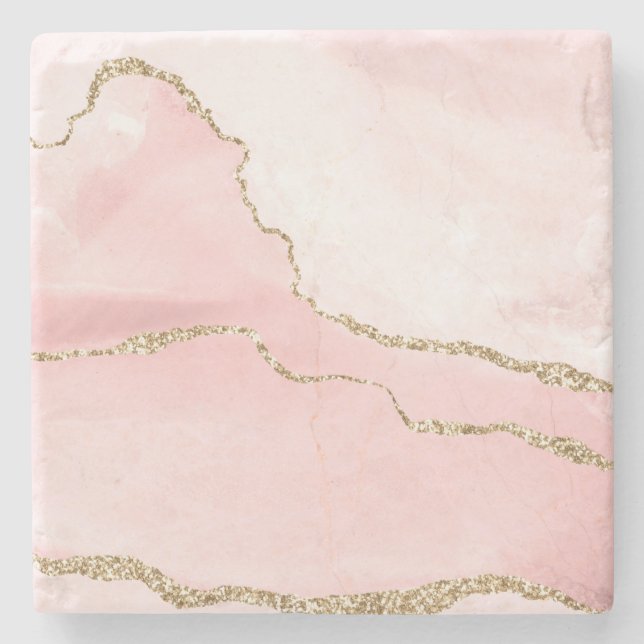 Dessous-de-verre En Pierre Agate rose vierge avec ruban or Élégant (Devant)