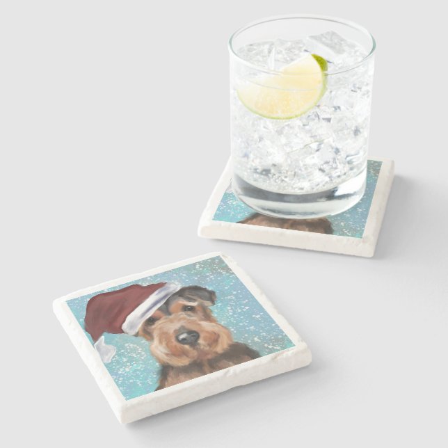 DESSOUS-DE-VERRE EN PIERRE AIREDALE TERRIER (Côté)