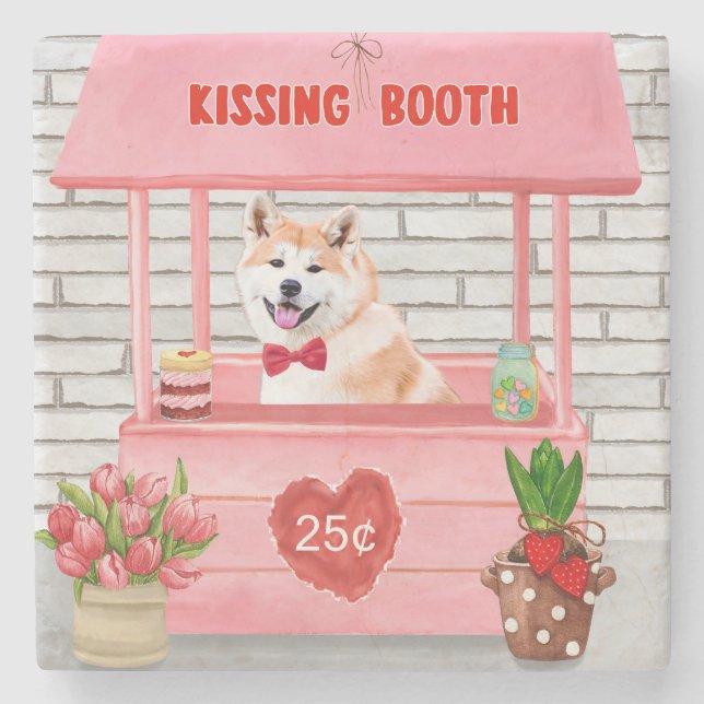 Dessous-de-verre En Pierre Akita Chien Valentine's Day Kissing Booth (Devant)