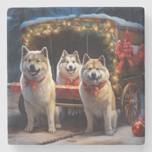 Dessous-de-verre En Pierre Akita Snowy Sleigh Ride Décor de Noël