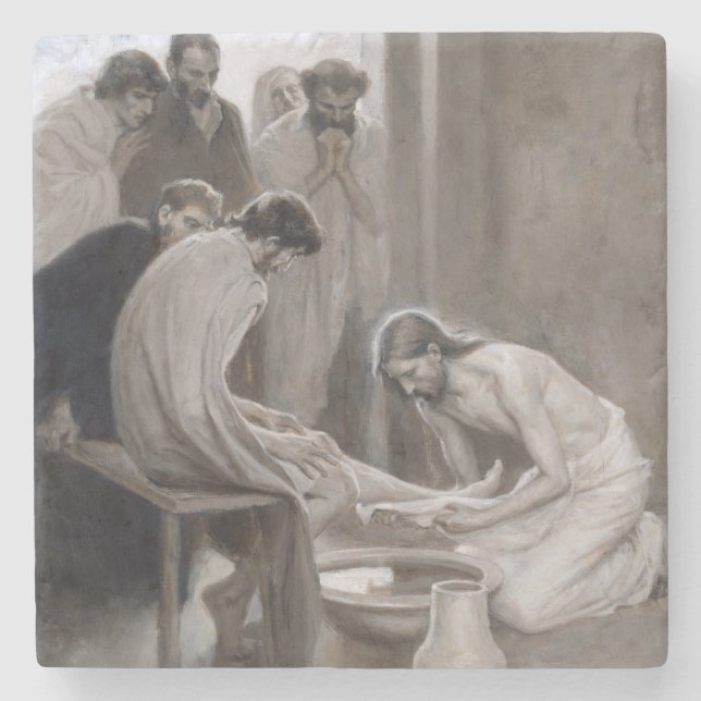 Dessous-de-verre En Pierre Albert Edelfeel - Jésus Laver les pieds des discip (Devant)