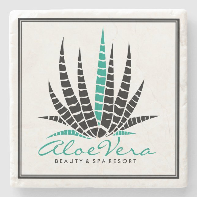 Dessous-de-verre En Pierre Aloe Vera Black & Turquoise Illustration Spa Resor (Devant)