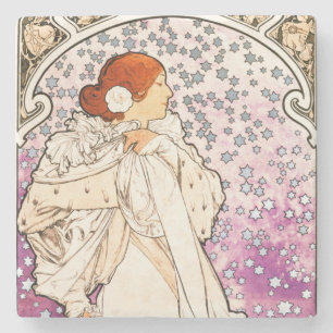 Dessous-de-verre En Pierre Alphonse Mucha La Dame 1896 Art Nouveau Vintage