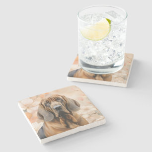 Dessous-de-verre En Pierre Amateur de chien Bloodhound et fleurs de pêcher