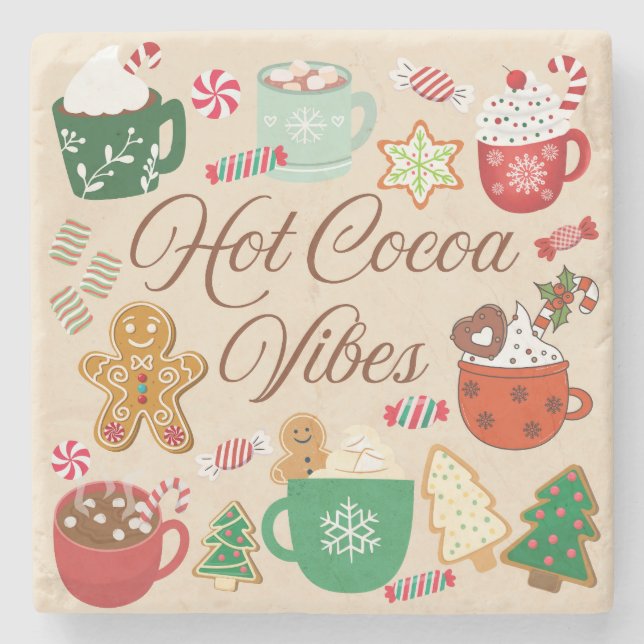 Dessous-de-verre En Pierre Ambiance Chocolat Chaud de Noël (Devant)