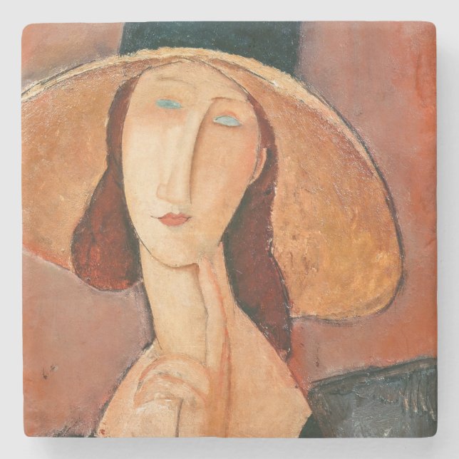 Dessous-de-verre En Pierre Amedeo Modigliani - Jeanne Hebuterne en grand Casq (Devant)
