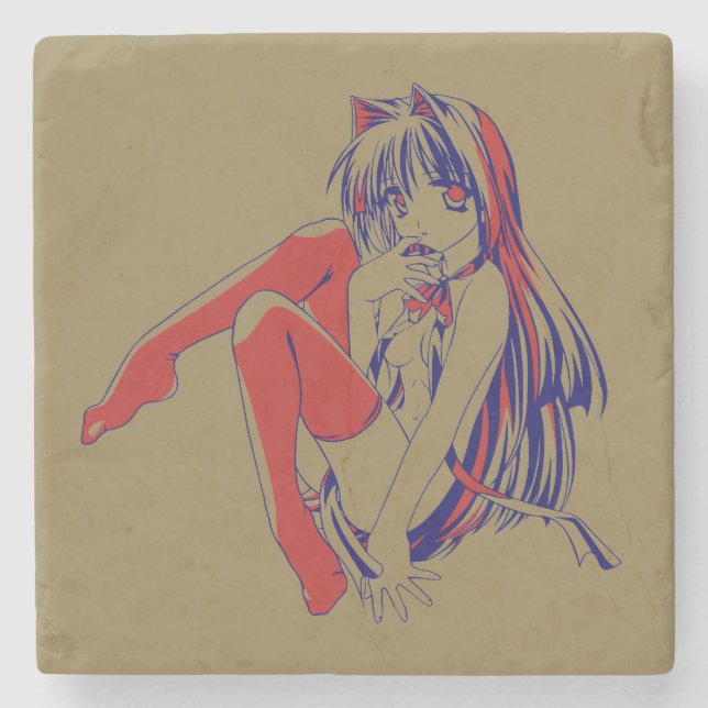 Dessous-de-verre En Pierre Américain Manga Neko Catgirl Kawaii Anime (Devant)