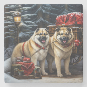 Dessous-de-verre En Pierre American Akita Snowy Sleigh Ride Décor de Noël