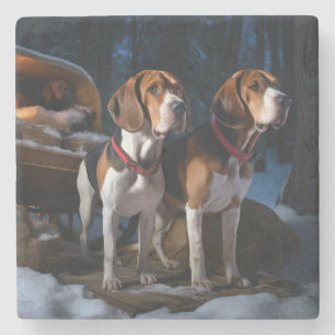 Dessous-de-verre En Pierre American English Foxhound Snowy Sleigh Noël