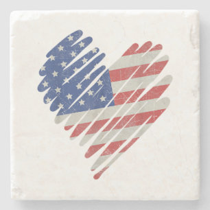 Dessous-de-verre En Pierre American Flag Heart Rouge Blanc Bleu bleu mignon 4