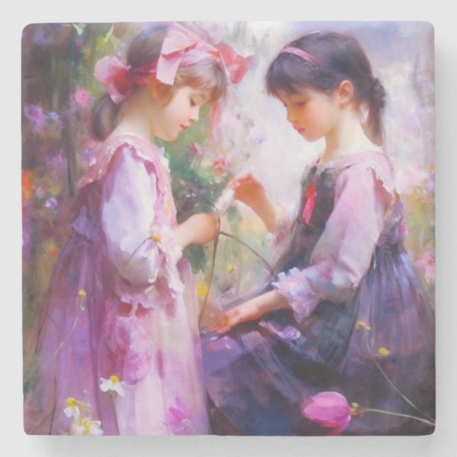 Dessous-de-verre En Pierre Amis et fleurs 2 (Devant)