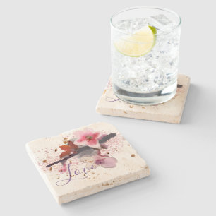 Dessous-de-verre En Pierre "AMOUR" Élégant Rose et Cerise Violette