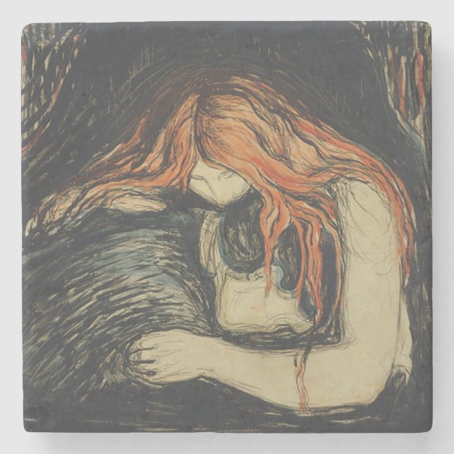 Dessous-de-verre En Pierre Amour et douleur (Le Vampire) (par Edvard Munch) (Devant)