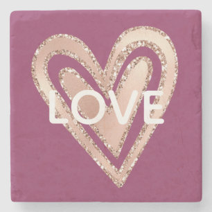 Dessous-de-verre En Pierre Amour Magenta Blush Coeur rose