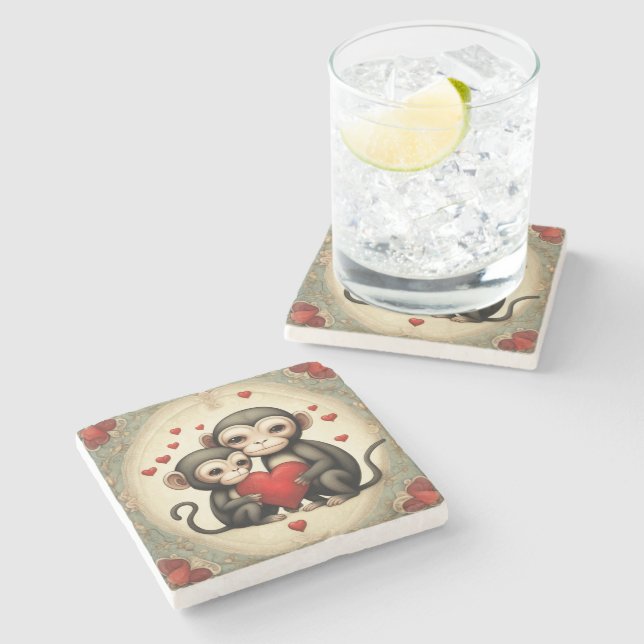 Dessous-de-verre En Pierre Amour singe (Côté)