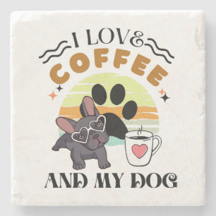 Dessous-de-verre En Pierre Amoureux du café - J'aime le café et mon chien