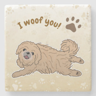 Dessous-de-verre En Pierre Amoureux heureux de Pékinois Je vous woof Pattes