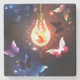 Dessous-de-verre En Pierre Ampoule lumineuse avec papillons nocturnes