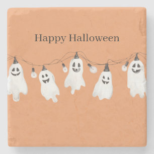Dessous-de-verre En Pierre Ampoules fantômes blancs orange Halloween