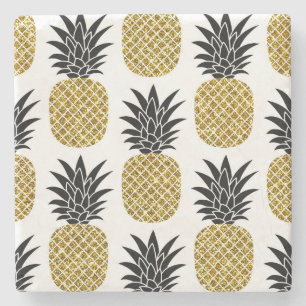 Dessous-de-verre En Pierre Ananas En Or : Blanc Dessiné À La Main Sans Coutur
