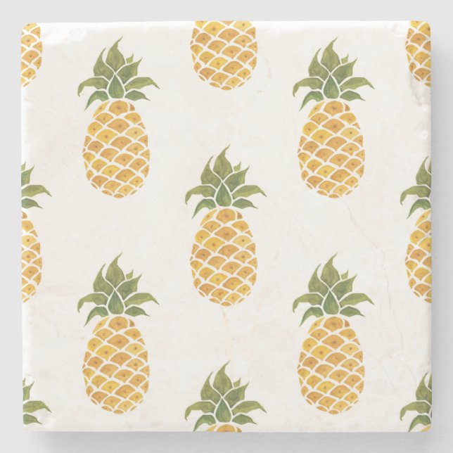 Dessous-de-verre En Pierre Ananas peint à la main, arrière - plan aquarelle. (Devant)