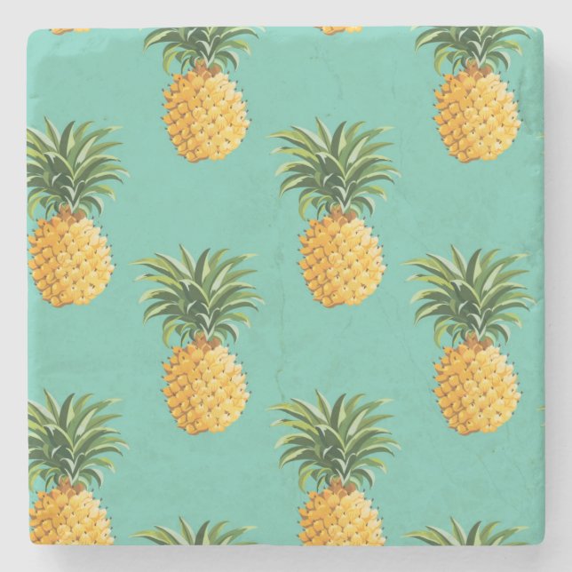 Dessous-de-verre En Pierre Ananas tropicaux sur Teal (Devant)
