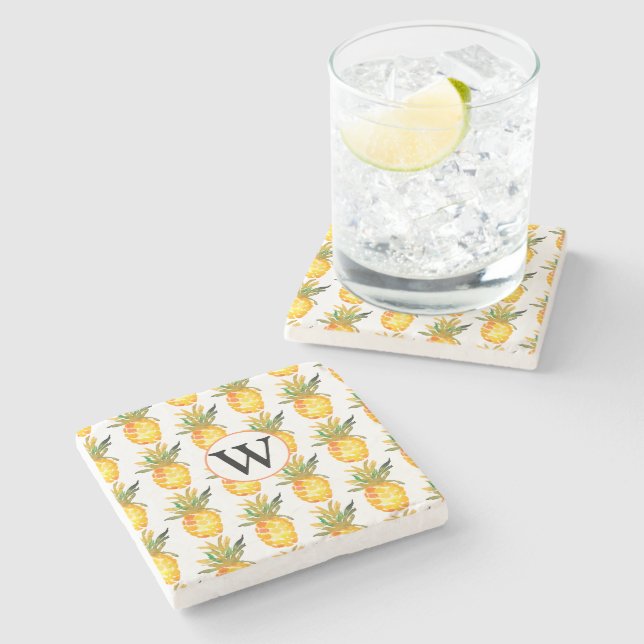 Dessous-de-verre En Pierre Ananas tropique Monogramme (Côté)
